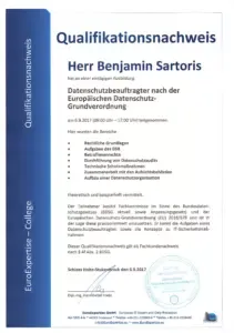 Nachweis: Datenschutzbeauftragter nach der DSGVO, EuroExpertise College