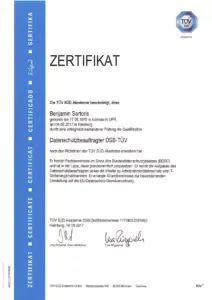 Nachweis: Datenschutzbeauftragter DSB-TÜV, TÜV SÜD Akademie